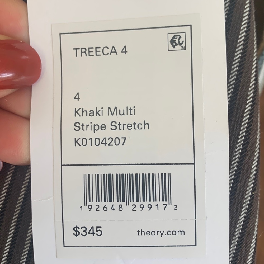 Theory ankle crop stretch brown pinstripe size 4.